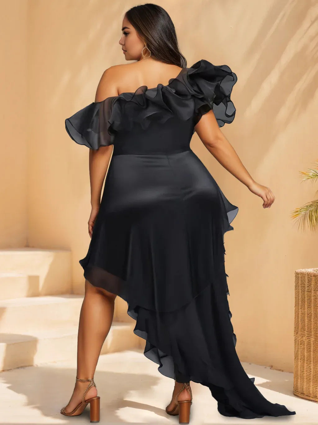 Formal Women's Dresses A-Line/Princess Oblique Collar Short Sleeves Asymmetrical Cocktail Dresses with Ruffles Prom Dress Prom Dress Shops